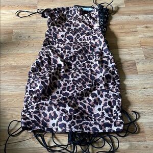Leopard Print Lace-Up Dress
